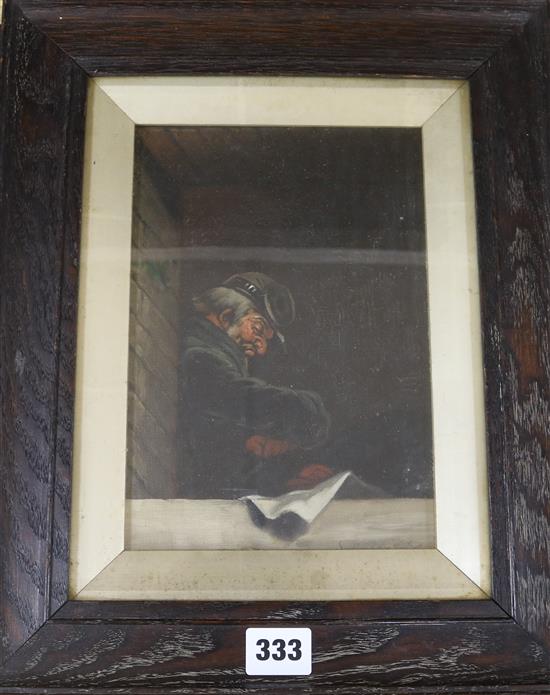 Continental School (19th century), oil on canvas, study of a sleeping French soldier, indistinctly signed, 22 x 15.5cm